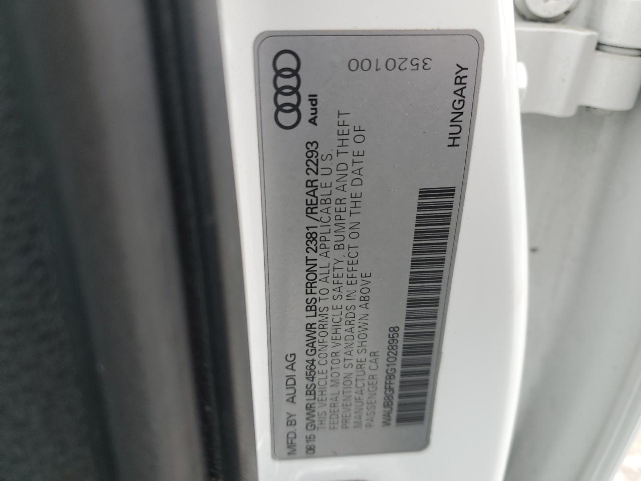 2016 Audi A3 VIN WAUB8GFF8G1028958 Copart auction photo, front end / minor dent/scratches damage thumbnail 12