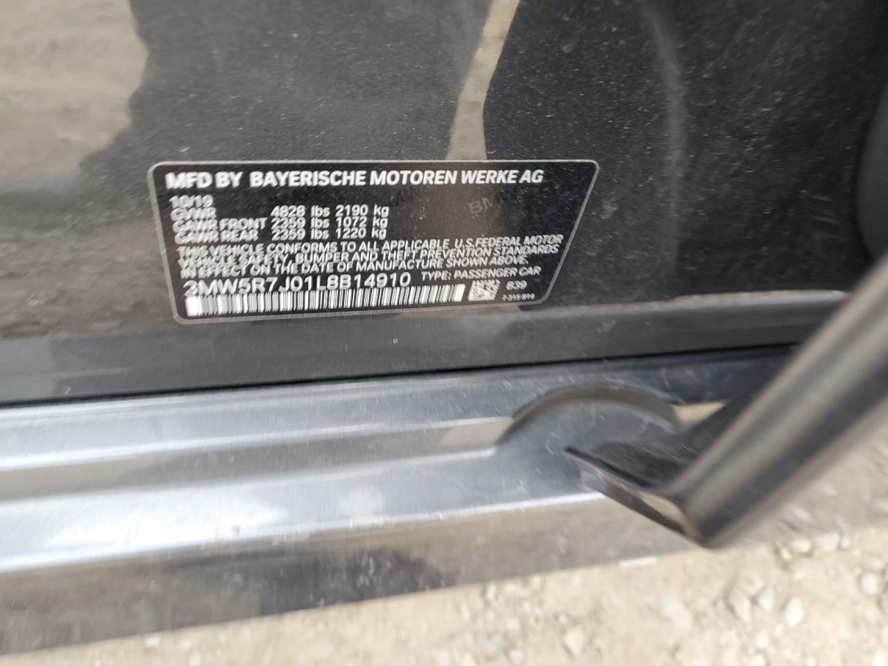 2020 BMW 3er VIN 3MW5R7J01L8B14910 Copart auction photo, side damage thumbnail 12