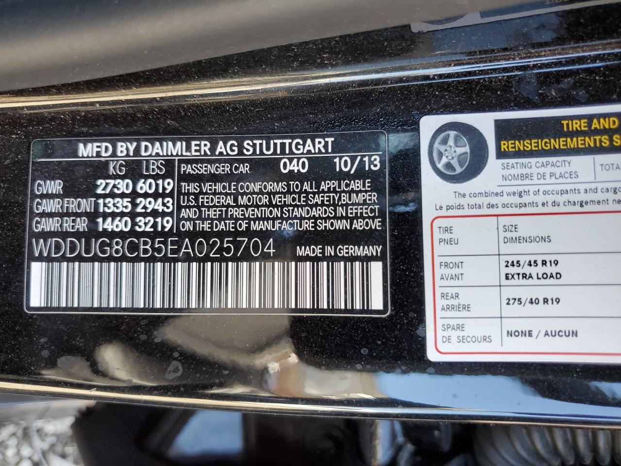 2014 Mercedes-Benz S-klasse VIN WDDUG8CB5EA025704 Copart auction photo, front end damage thumbnail 13