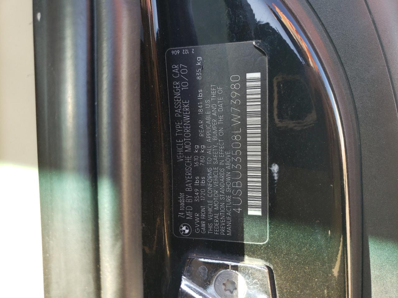 2008 BMW Z4 VIN 4USBU33508LW73980 Copart auction photo, front end damage thumbnail 12