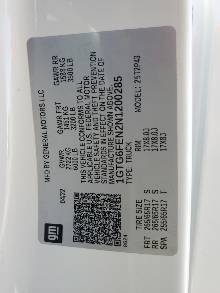 2022 GMC Canyon VIN 1GTG6FEN2N1200285 Copart auction photo, rear end damage thumbnail 14