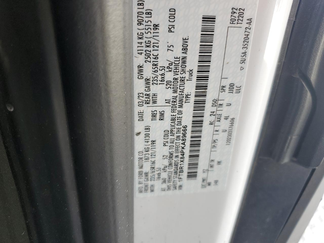 2023 Ford Transit VIN 1FTBR1X84PKA89666 Copart auction photo, front end damage thumbnail 15