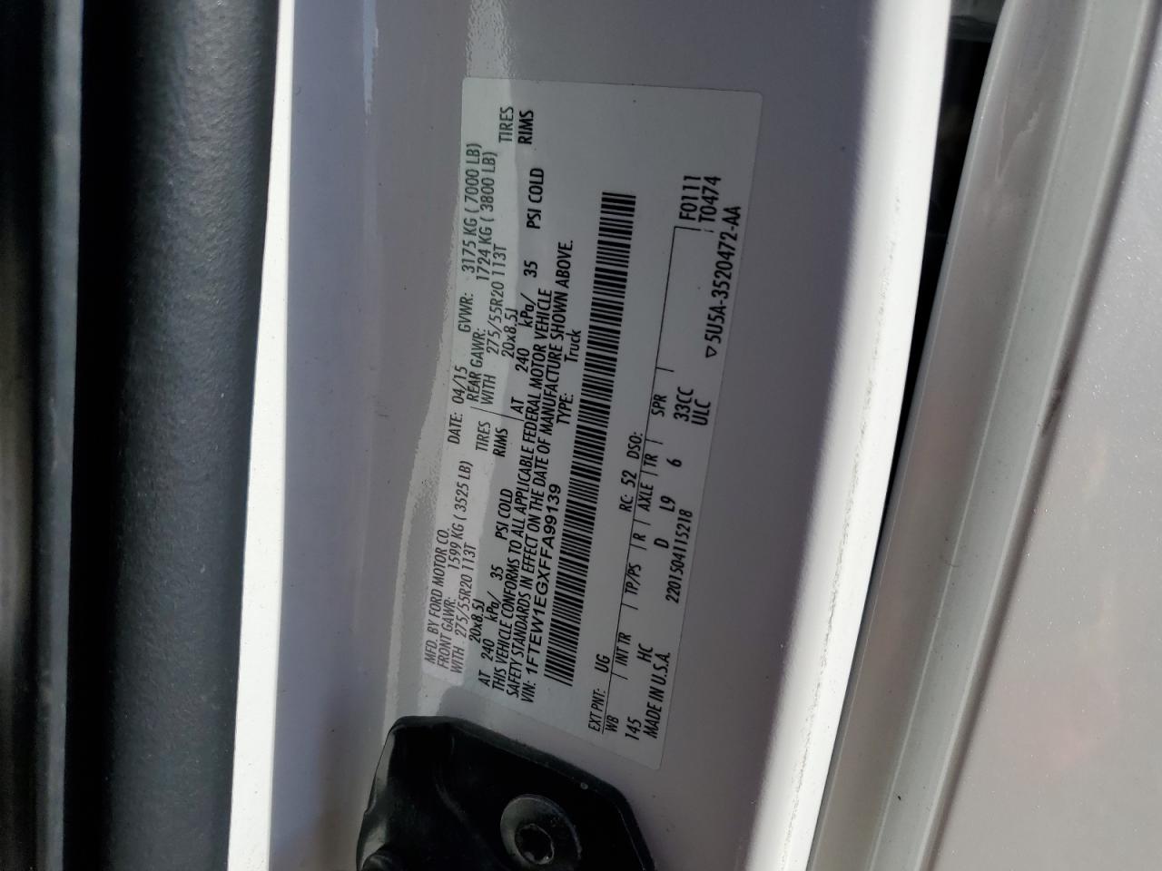 2015 Ford F-150 VIN 1FTEW1EGXFFA99139 Copart auction photo, minor dent/scratches damage thumbnail 12