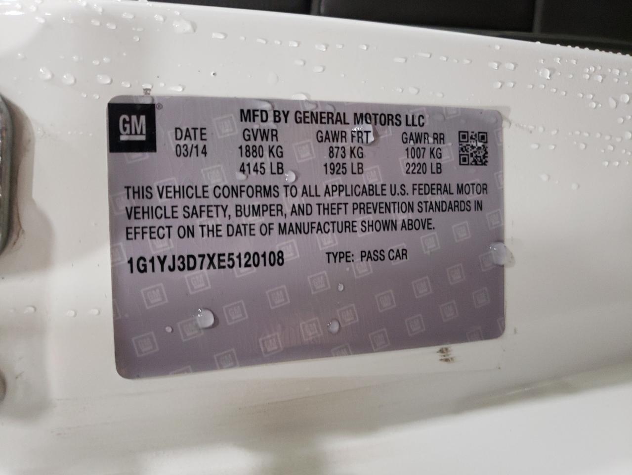 2014 Chevrolet Corvette VIN 1G1YH3D75E5125020 Copart auction photo, vandalism / front end damage thumbnail 12