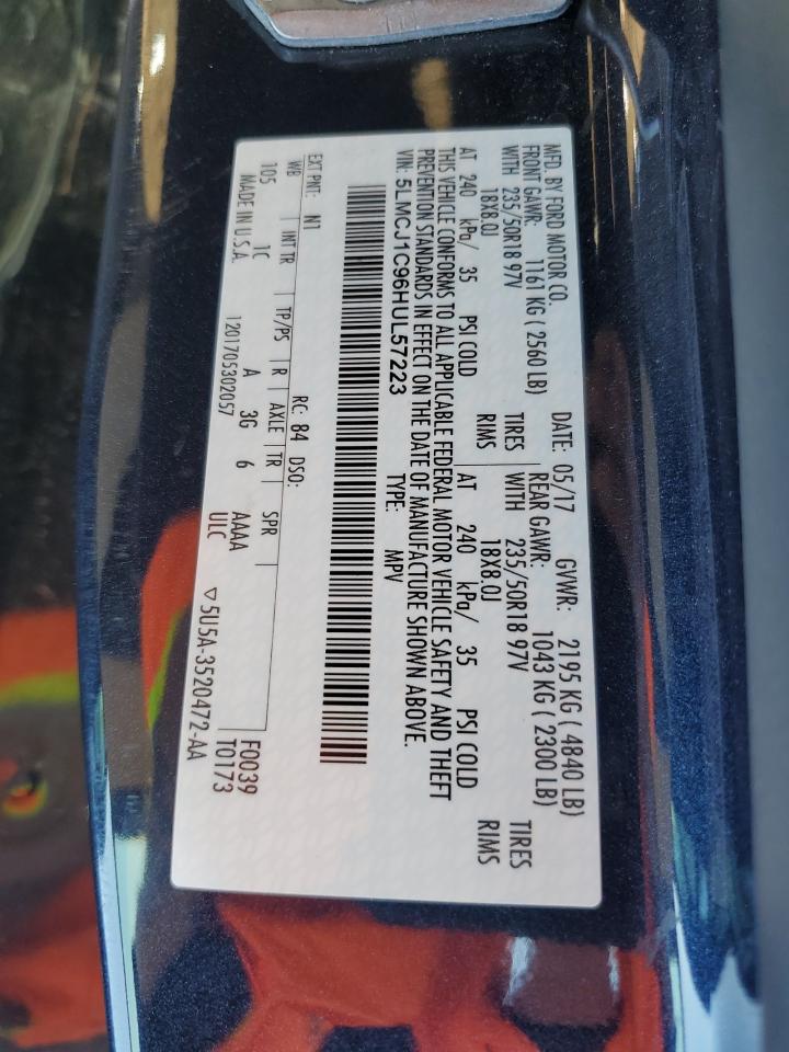 2017 Lincoln MKC VIN 5LMCJ1C96HUL57223 Copart auction photo, front end damage thumbnail 14