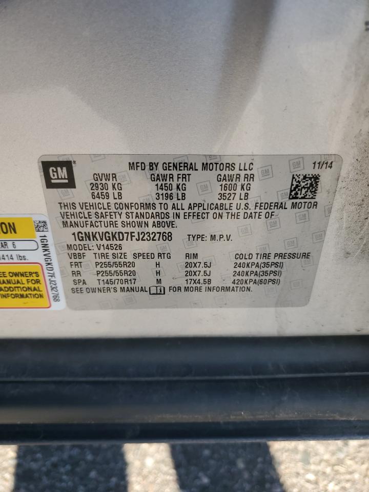2015 Chevrolet Traverse VIN 1GNKVGKD7FJ232768 Copart auction photo, front end damage thumbnail 13