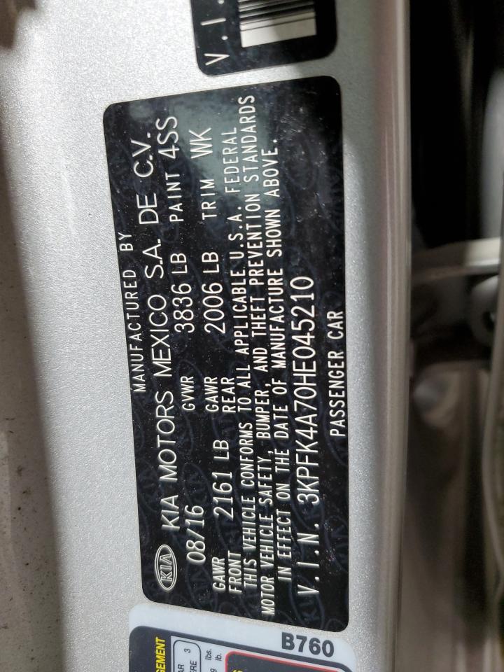 2017 KIA Forte VIN 3KPFK4A70HE045210 Copart auction photo, front end damage thumbnail 13