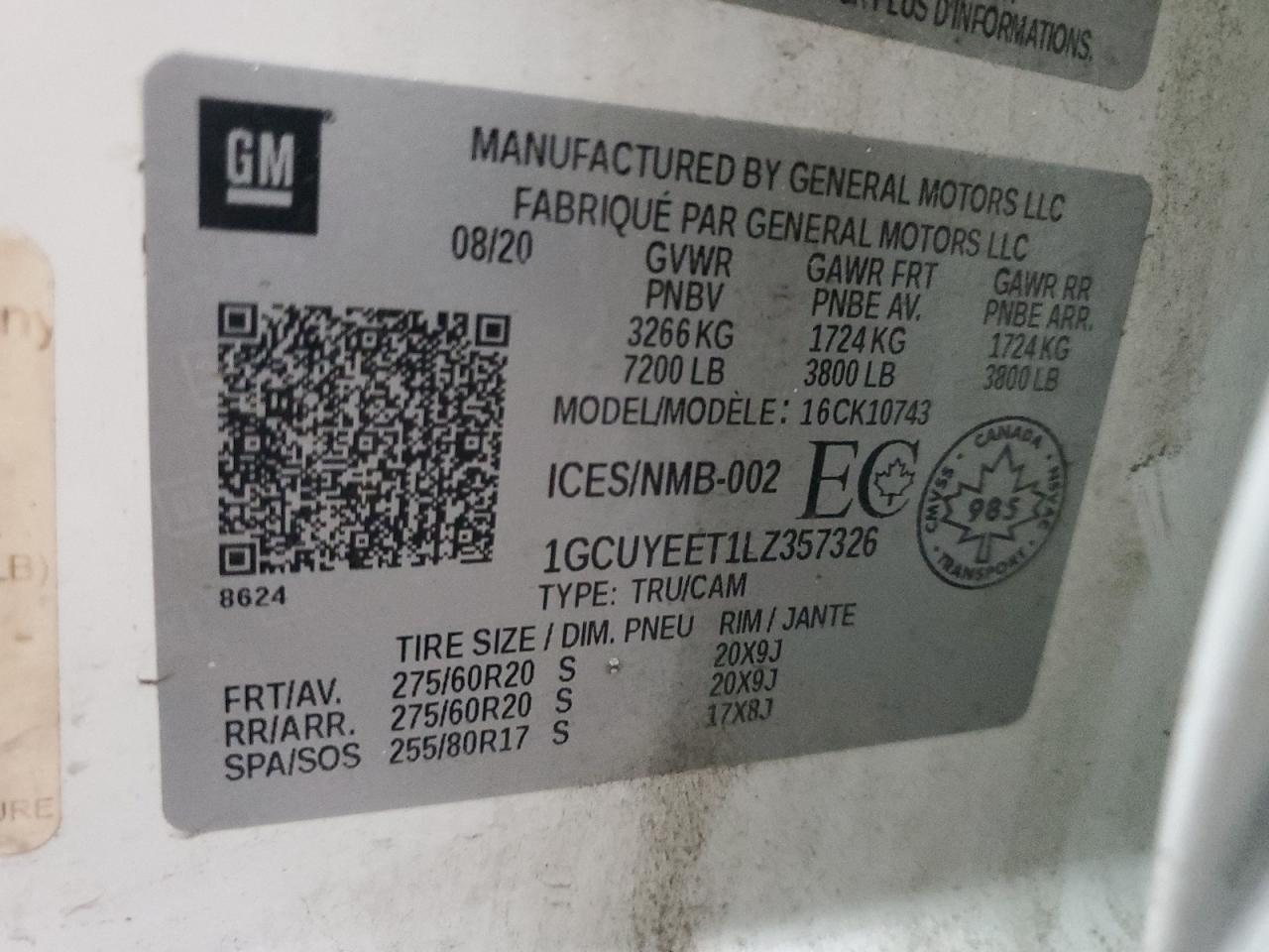 2020 Chevrolet Silverado VIN 1GCUYEET1LZ357326 Copart auction photo, mechanical damage thumbnail 12