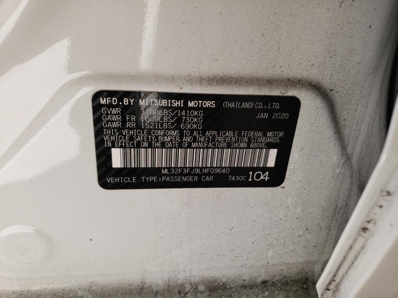 2020 Mitsubishi Mirage VIN ML32F3FJ9LHF09640 Copart auction photo, front end damage thumbnail 12