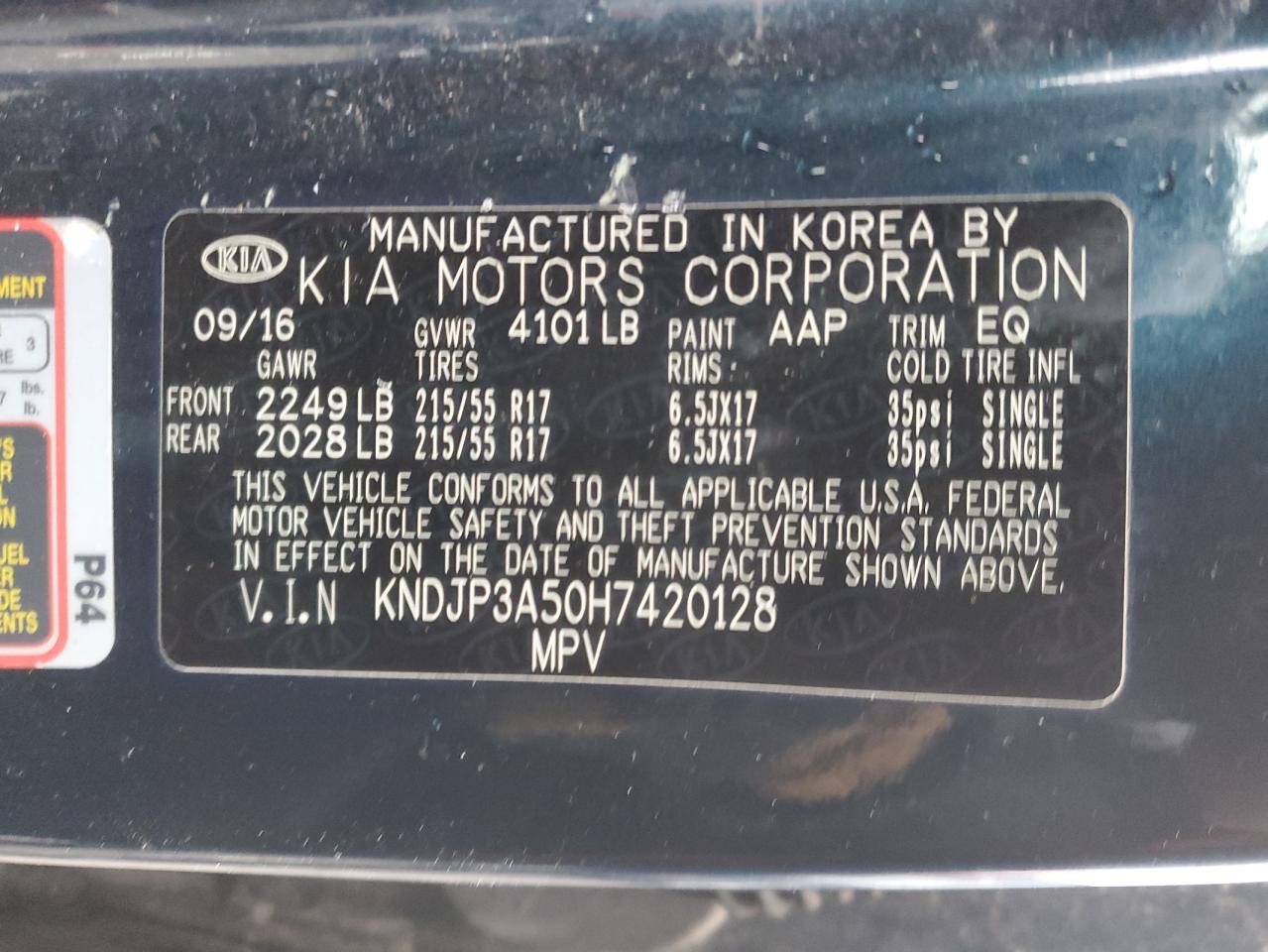 2017 KIA Soul VIN KNDJP3A50H7420128 Copart auction photo, front end damage thumbnail 13