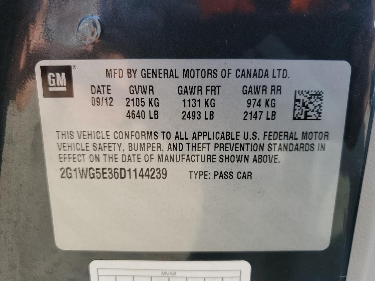 2013 Chevrolet Impala VIN 2G1WG5E36D1144239 Copart auction photo, front end damage thumbnail 12