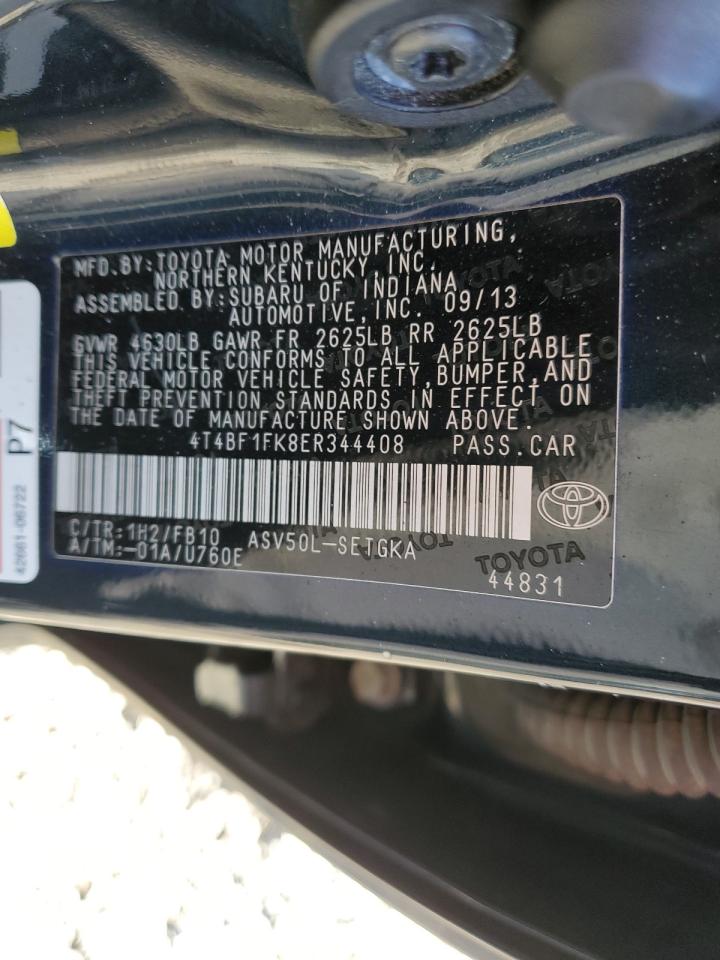 2014 Toyota Camry VIN 4T4BF1FK8ER344408 Copart auction photo, rear end damage thumbnail 12