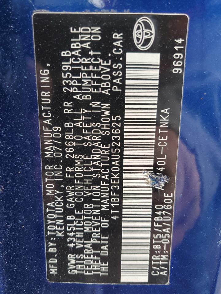2010 Toyota Camry VIN 4T1BF3EK0AU523625 Copart auction photo, front end / side damage thumbnail 12