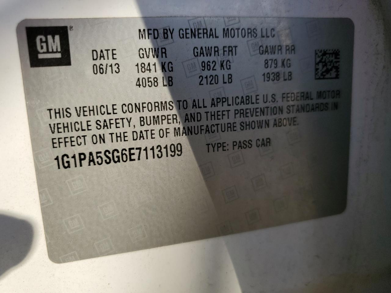 2014 Chevrolet Cruze VIN 1G1PA5SG6E7113199 Copart auction photo, rear end / minor dent/scratches damage thumbnail 12