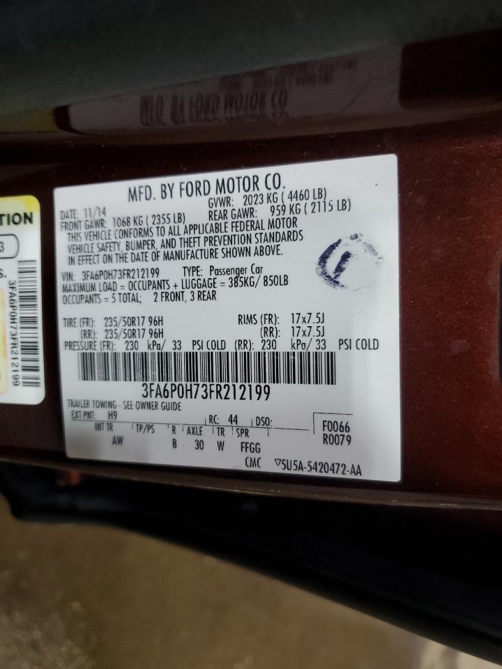 2015 Ford Fusion VIN 3FA6P0H73FR212199 Copart auction photo, front end damage thumbnail 14