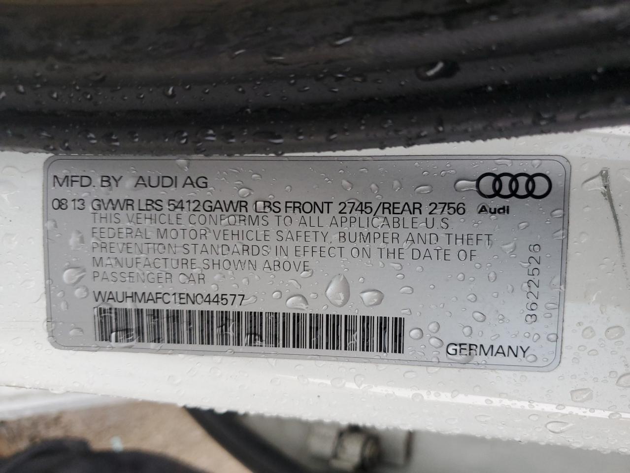 2014 Audi A6 VIN WAUHMAFC1EN044577 Copart auction photo, top/roof damage thumbnail 12
