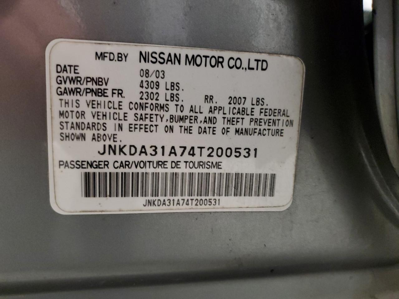 2004 Infiniti I VIN JNKDA31A74T200531 Copart auction photo, front end damage thumbnail 13
