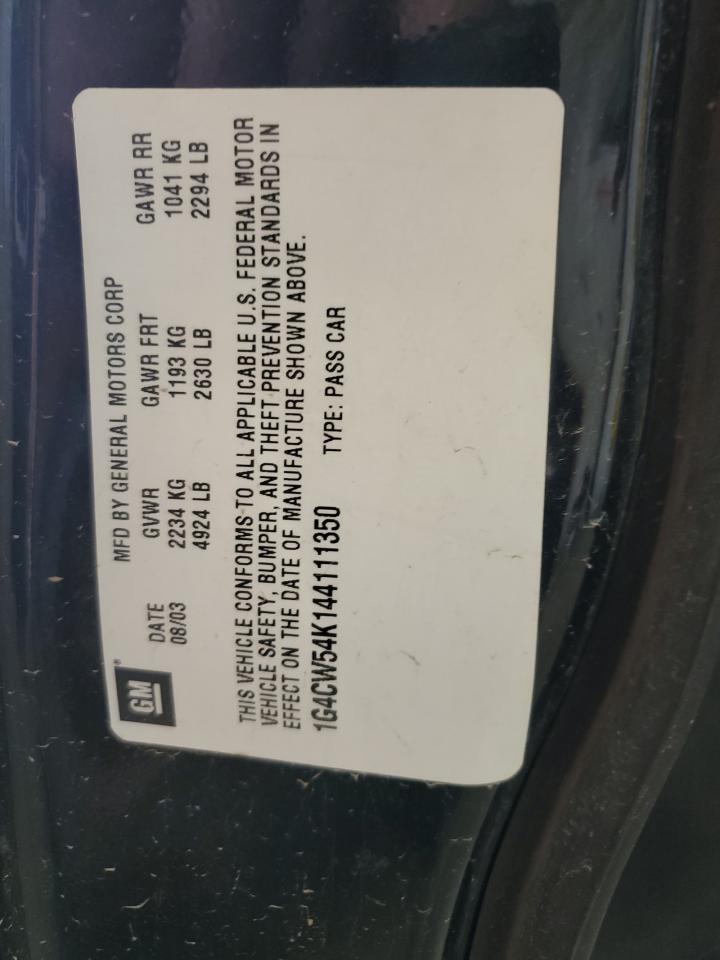 2004 Buick Park Avenue VIN 1G4CW54K144111350 Copart auction photo, all over / hail damage thumbnail 12