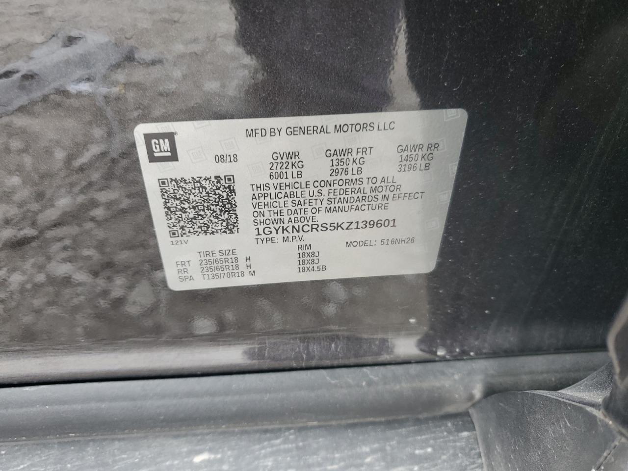 2019 Cadillac XT5 VIN 1GYKNCRS5KZ139601 Copart auction photo, side damage thumbnail 15