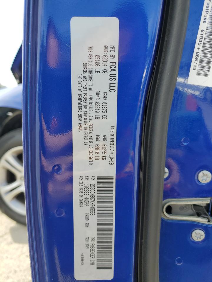 2019 Dodge Charger VIN 2C3CDXBG7KH745559 Copart auction photo, front end damage thumbnail 12