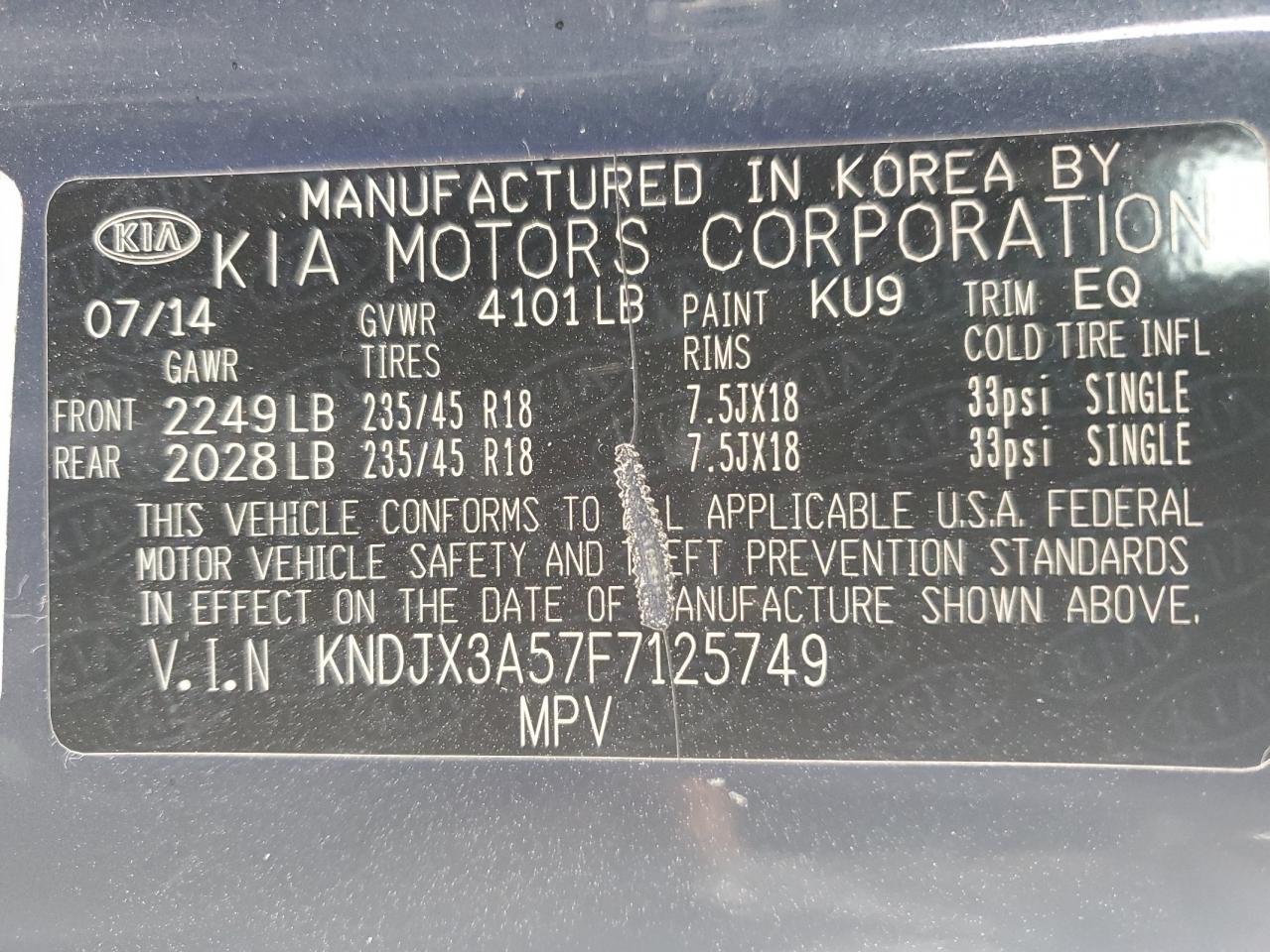 2015 KIA Soul VIN KNDJX3A57F7125749 Copart auction photo, front end damage thumbnail 13