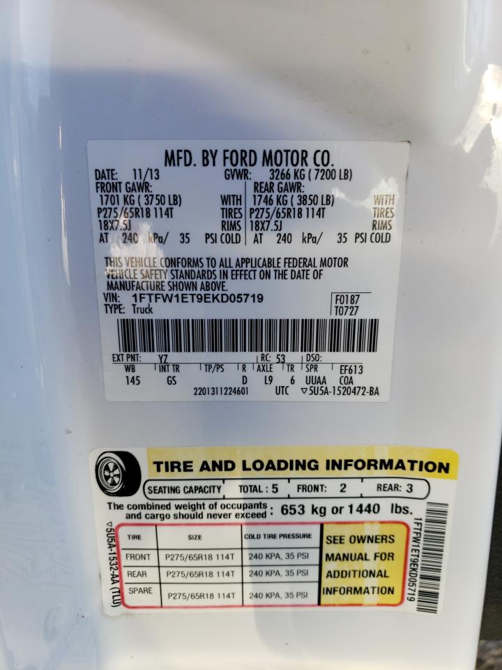 2014 Ford F-150 VIN 1FTFW1ET9EKD05719 Copart auction photo, front end damage thumbnail 15