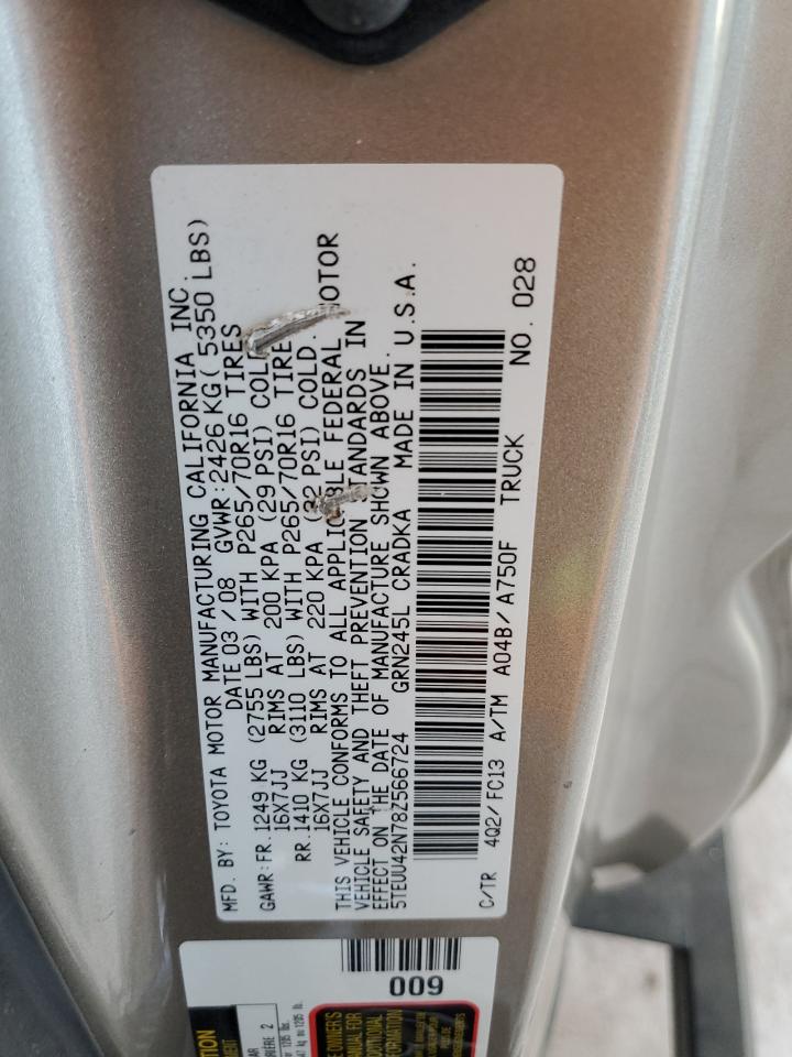 2008 Toyota Tacoma VIN 5TEUU42N78Z566724 Copart auction photo, front end damage thumbnail 14