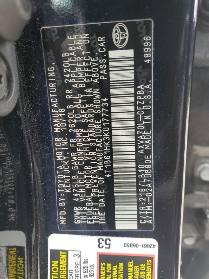 2019 Toyota Camry VIN 4T1B61HK3KU177734 Copart auction photo, front end damage thumbnail 14