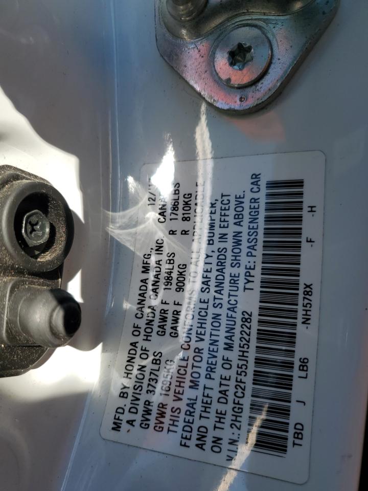 2018 Honda Civic VIN 2HGFC2F55JH522282 Copart auction photo, front end damage thumbnail 12