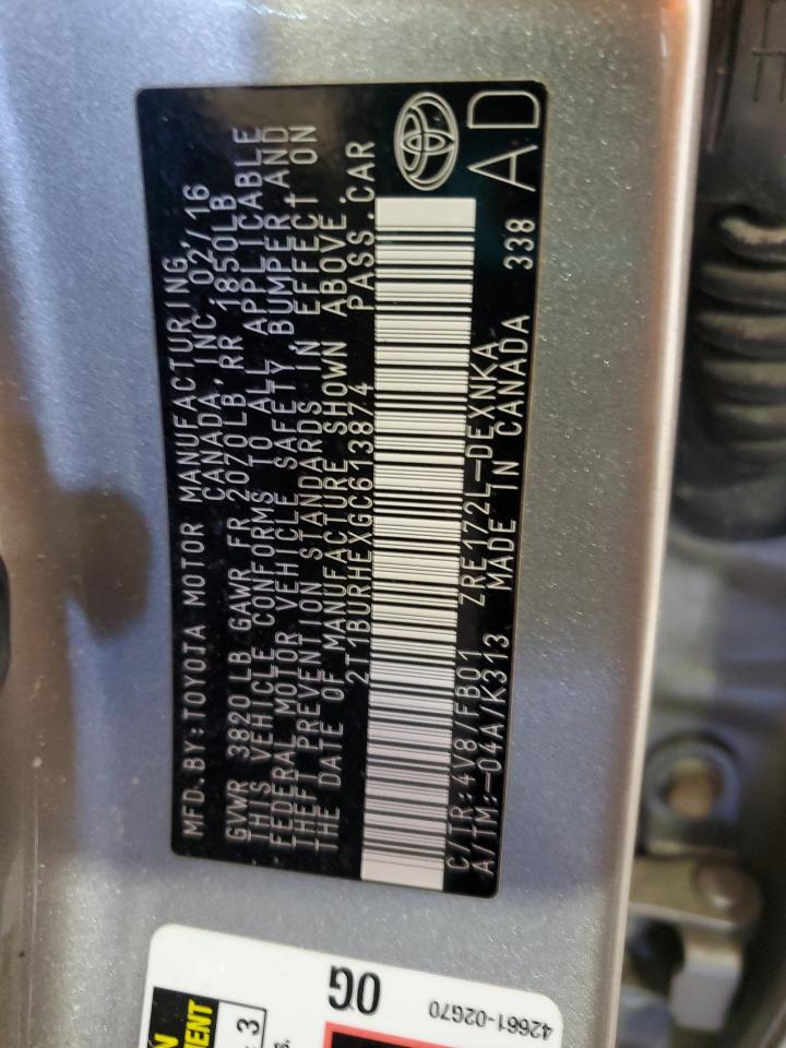 2016 Toyota Corolla VIN 2T1BURHEXGC613874 Copart auction photo, front end damage thumbnail 13
