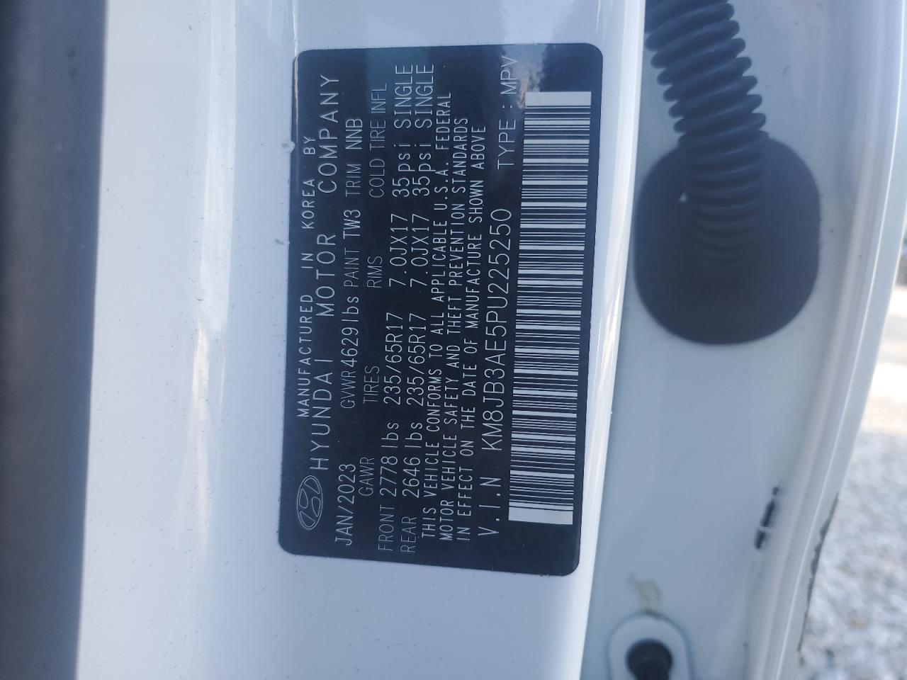 2023 Hyundai Tucson VIN KM8JB3AE5PU225250 Copart auction photo, all over damage thumbnail 13