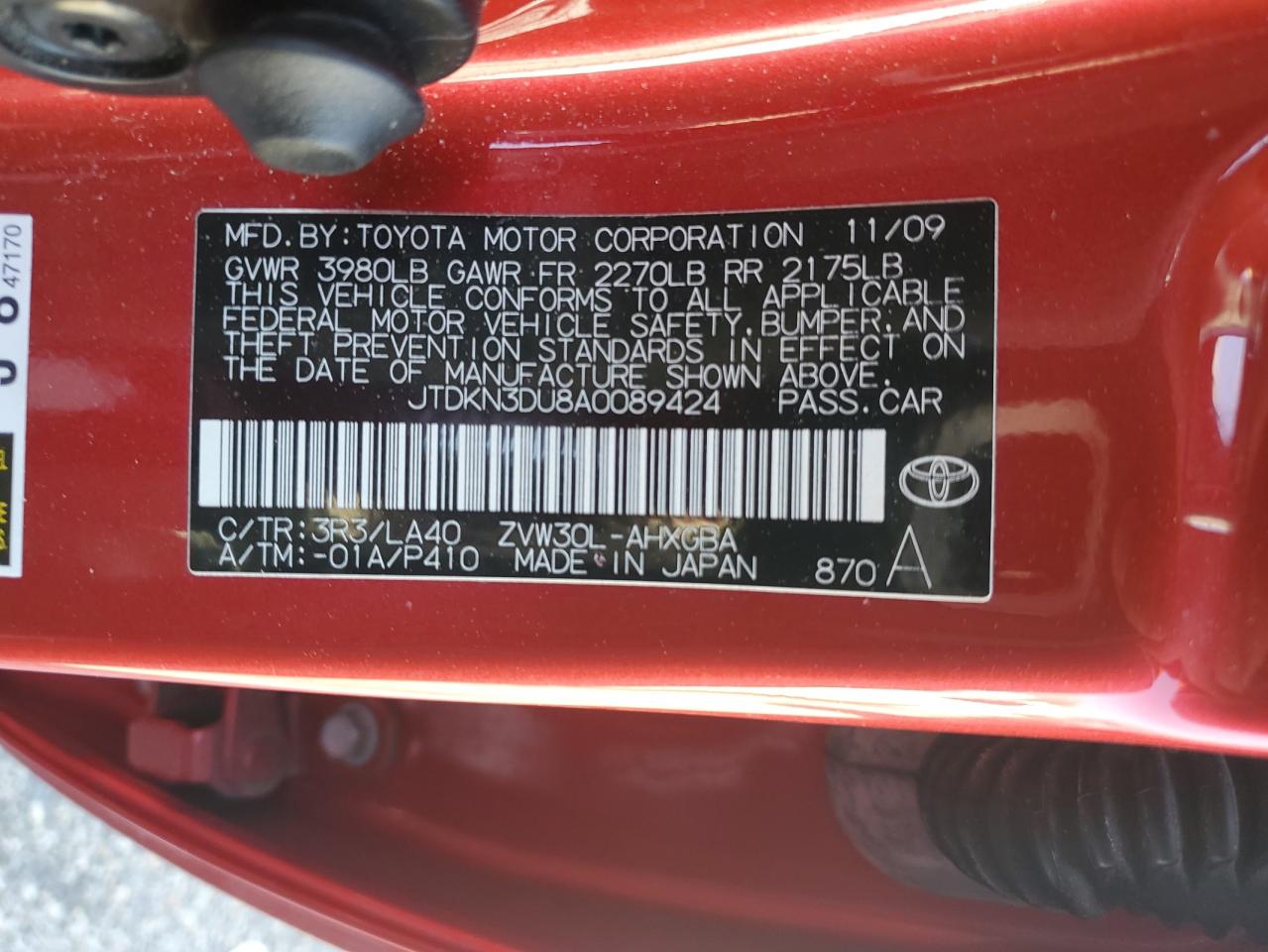 2010 Toyota Prius VIN JTDKN3DU8A0089424 Copart auction photo, front end damage thumbnail 14