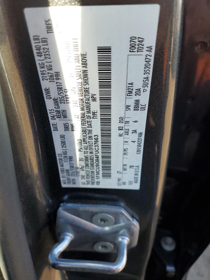 2015 Ford Escape VIN 1FMCU9G94FUC37663 Copart auction photo, rear end damage thumbnail 13