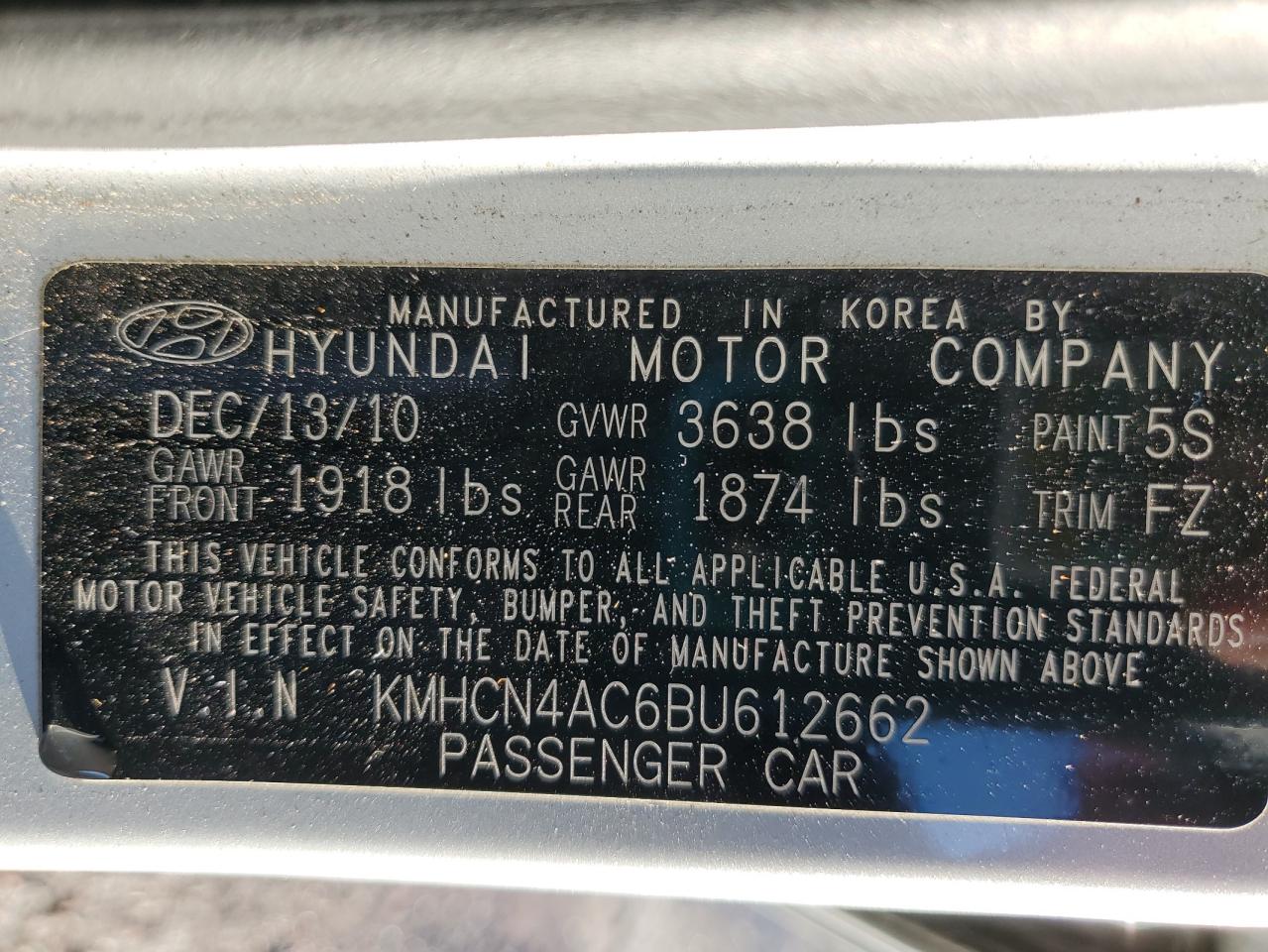 2011 Hyundai Accent VIN KMHCN4AC6BU612662 Copart auction photo, vandalism / side damage thumbnail 12