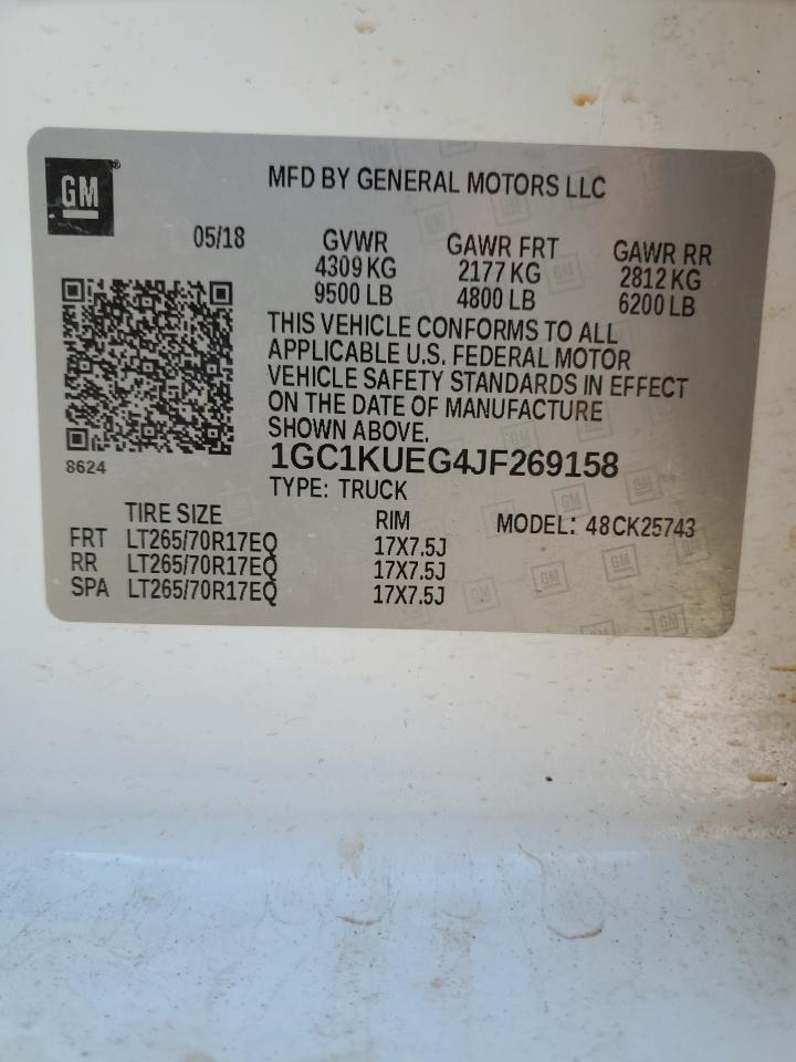 2018 Chevrolet Silverado VIN 1GC1KUEG4JF269158 Copart auction photo, vandalism damage thumbnail 13