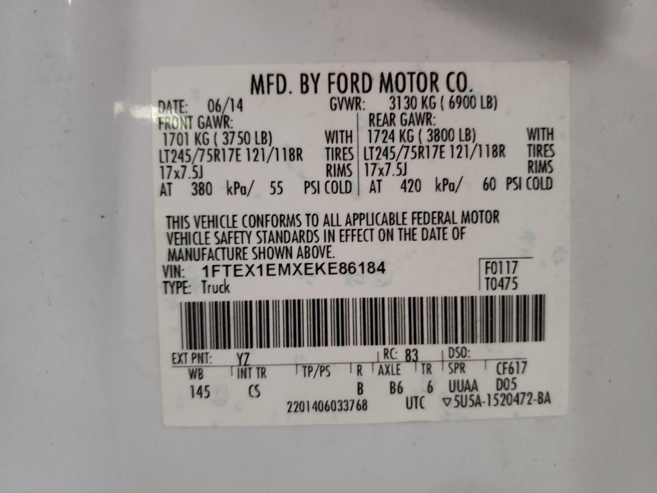 2014 Ford F-150 VIN 1FTEX1EMXEKE86184 Copart auction photo, hail / front end damage thumbnail 12