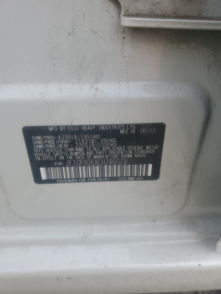 2012 Subaru Impreza VIN JF1GPAD6XCH246029 Copart auction photo, front end / rear end damage thumbnail 14