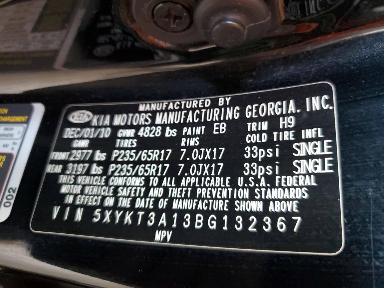 2011 KIA Sorento VIN 5XYKT3A13BG132367 Copart auction photo, mechanical / minor dent/scratches damage thumbnail 12