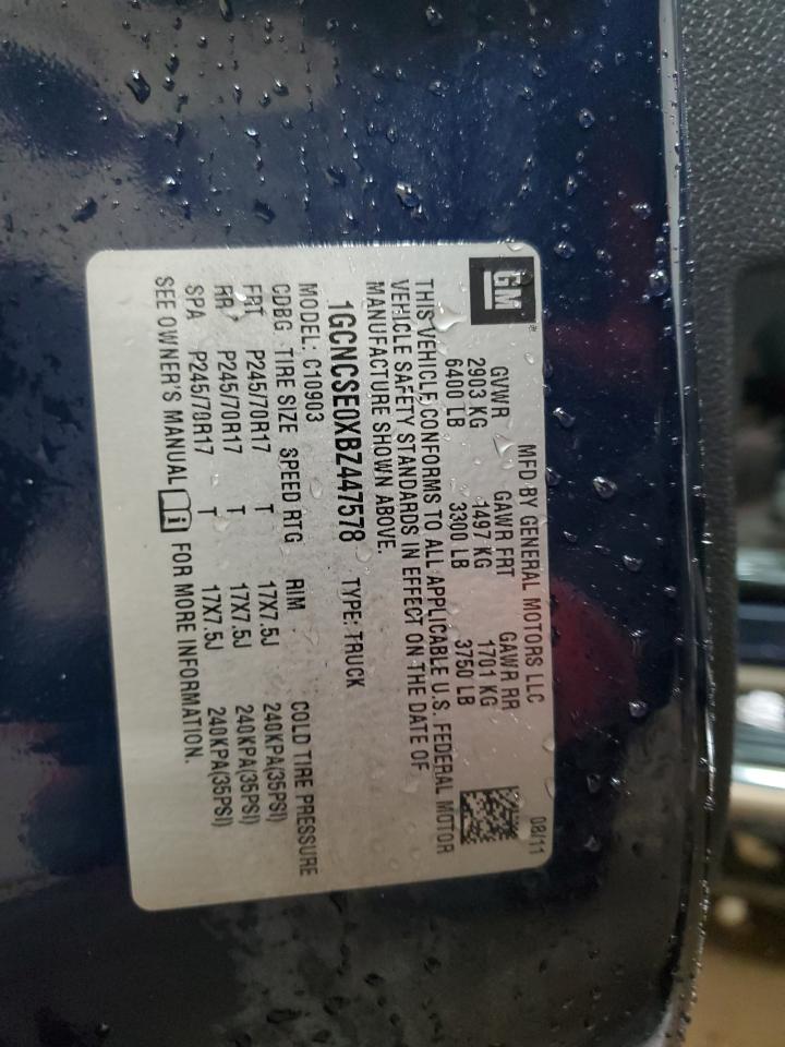 2011 Chevrolet Silverado VIN 1GCNCSE0XBZ447578 Copart auction photo, side / rear end damage thumbnail 12