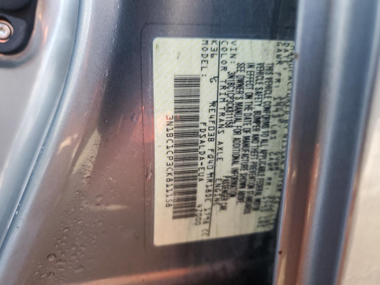 2012 Nissan Versa VIN 3N1BC1CP3CK811158 Copart auction photo, rear end / front end damage thumbnail 14