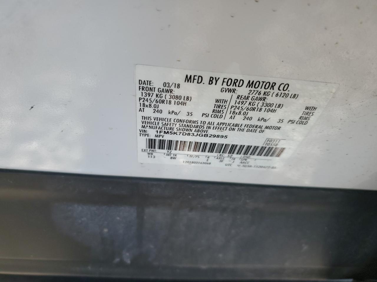 2018 Ford Explorer VIN 1FM5K7D83JGB29895 Copart auction photo, front end damage thumbnail 15