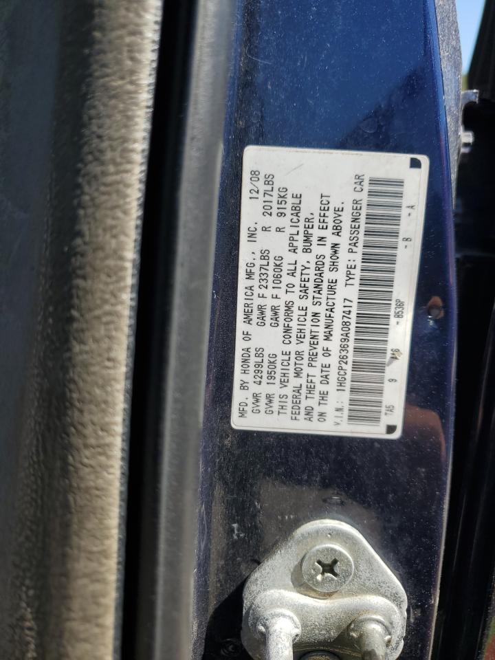 2009 Honda Accord VIN 1HGCP26369A087417 Copart auction photo, all over damage thumbnail 13