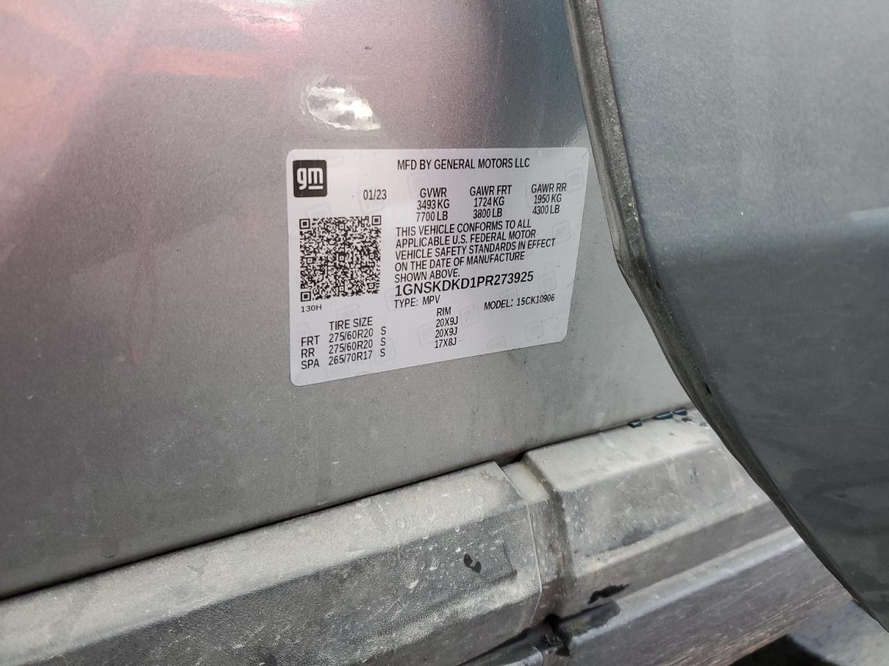 2023 Chevrolet Suburban VIN 1GNSKDKD1PR273925 Copart auction photo, rear end / side damage thumbnail 14