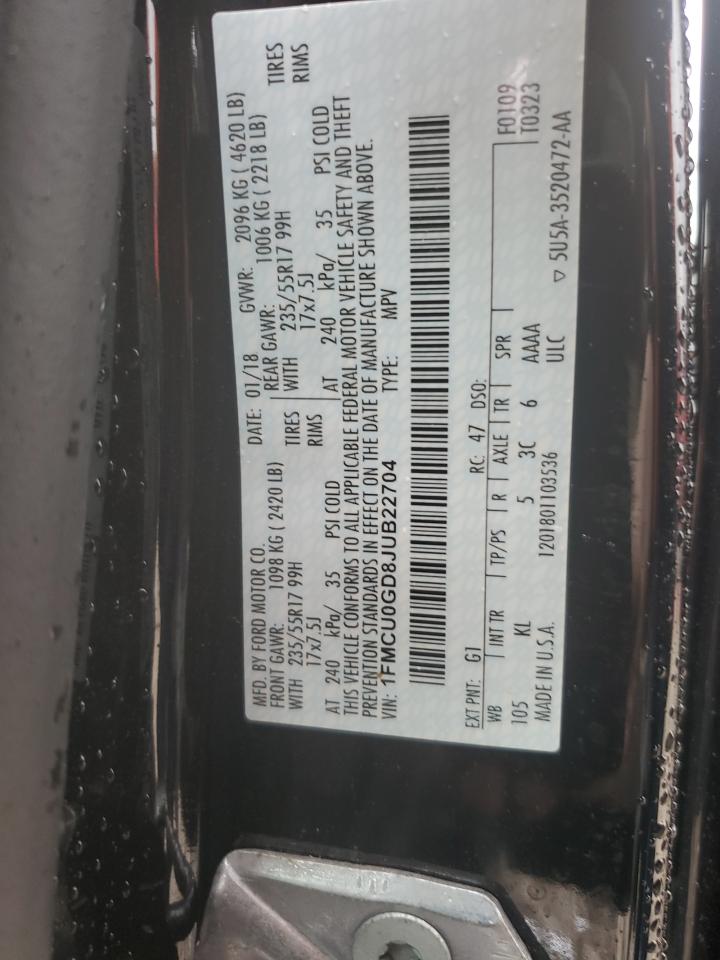 2018 Ford Escape VIN 1FMCU0GD8JUB22704 Copart auction photo, mechanical damage thumbnail 13