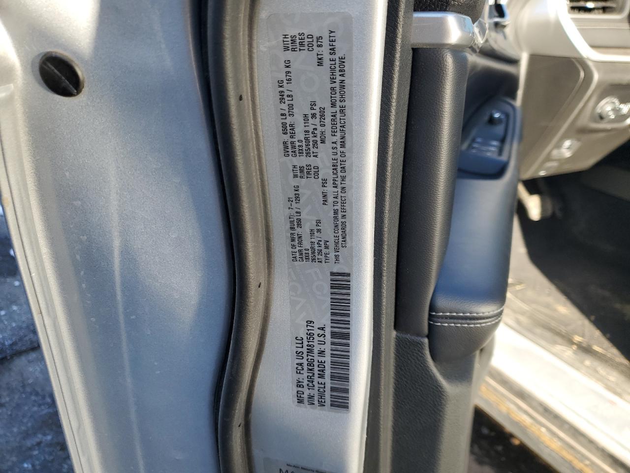 2021 Jeep Grand Cherokee VIN 1C4RJKBG7M8156179 Copart auction photo, side damage thumbnail 12