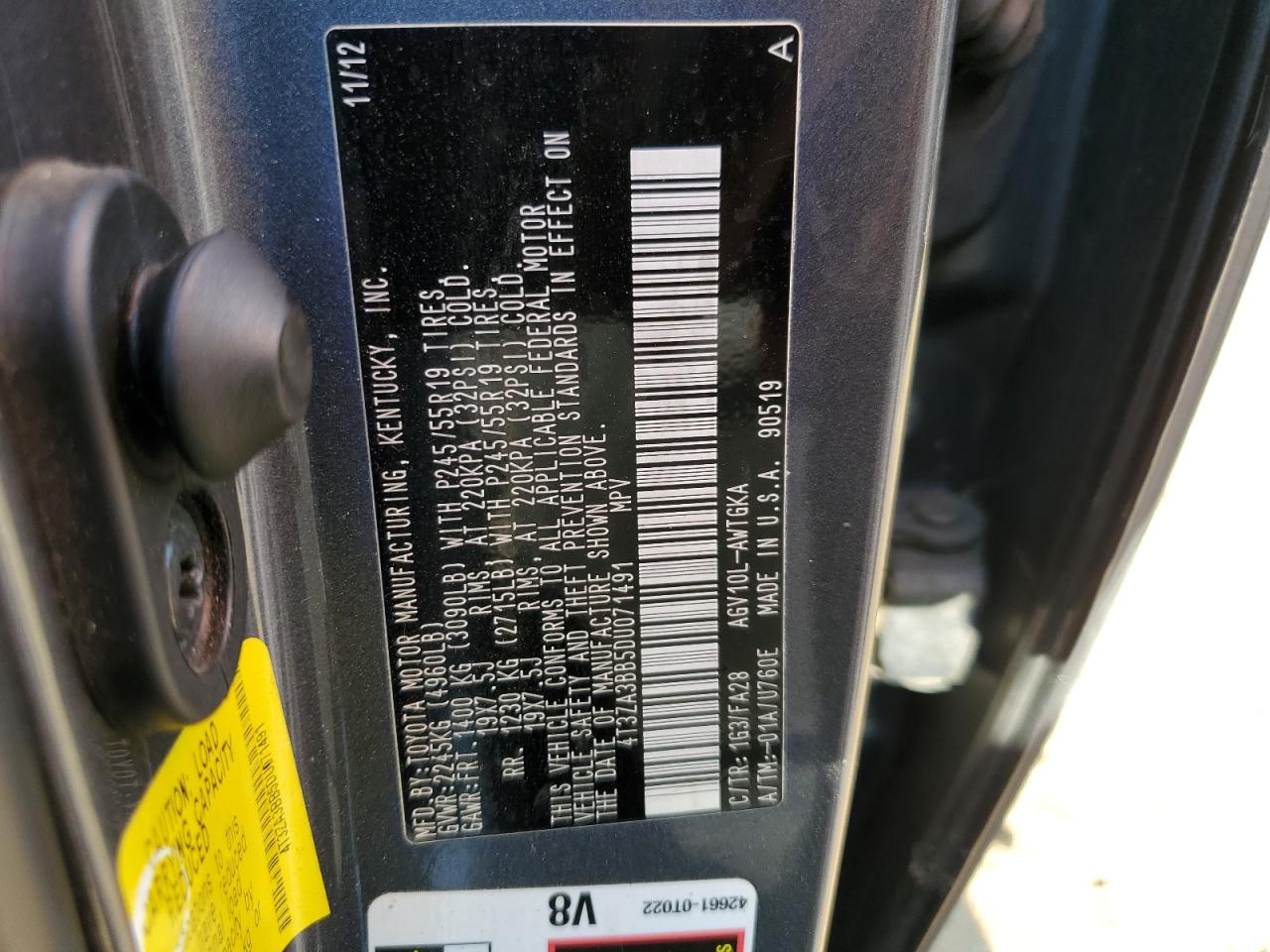 2013 Toyota Venza VIN 4T3ZA3BB5DU071491 Copart auction photo, front end damage thumbnail 12
