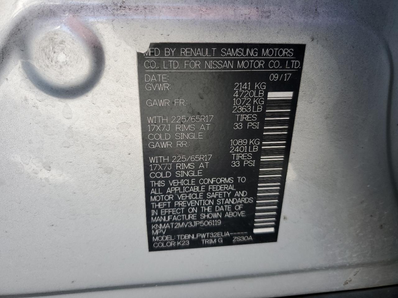 2018 Nissan Rogue VIN KNMAT2MV3JP506119 Copart auction photo, front end damage thumbnail 15
