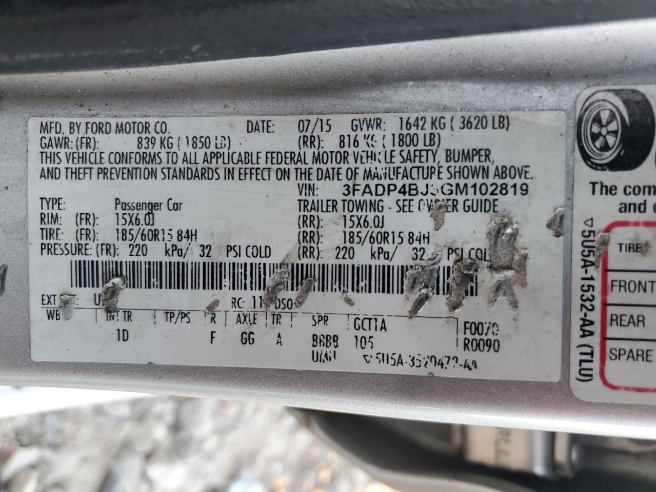 2016 Ford Fiesta VIN 3FADP4BJ3GM102819 Copart auction photo, front end damage thumbnail 12