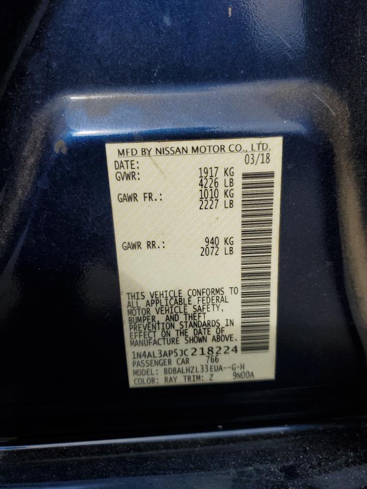 2018 Nissan Altima VIN 1N4AL3AP5JC218224 Copart auction photo, rear end damage thumbnail 14
