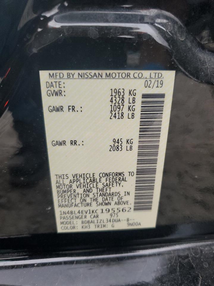 2019 Nissan Altima VIN 1N4BL4EV1KC195562 Copart auction photo, front end damage thumbnail 12